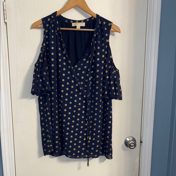 Michael Kors Navy Blouse with Gold Dots - Picture 1 of 8